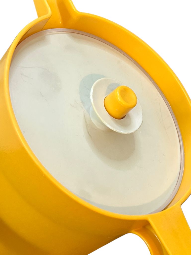 Vintage Yellow Apricot Tupperware 2 Quart Brown 1.5 qt Pitchers Push Button Lids