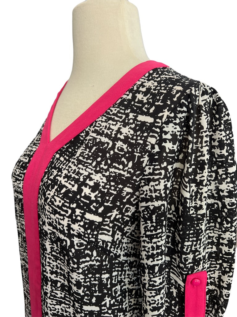 XS Jade Melody Tam V-Neck Tunic Top Roll Tab Sleeve