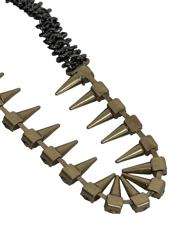 Spikey Goldtone and Pewter Color Chain 18" Necklace Post Punk
