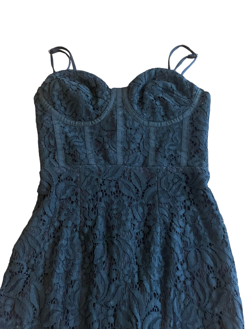 XS Lulus Lined Mermaid Lace Dress Black Adjustable Straps Back Zipper