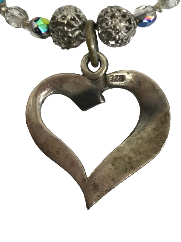 Glass Beaded 19" Necklace Sterling Silver Heart Pendant Toggle Closure