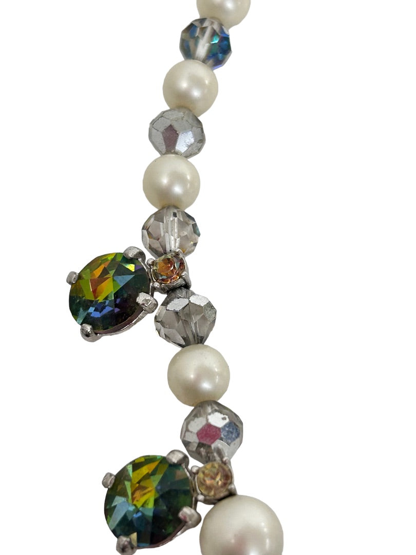 Vintage Faux Pearl Crystal 17" Necklace Hook Closure