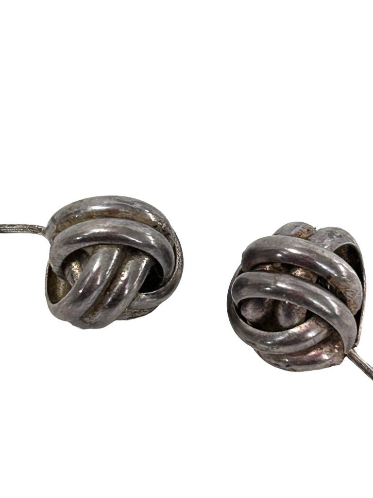 Silvertone Knot Pierced Post Earrings 5/8" Diameter Missing Back