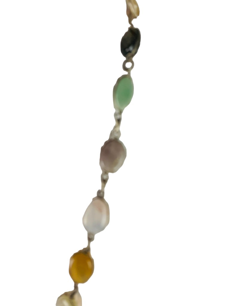 Vintage 28" StoneSilvertone Necklace Overhead Orange Green Natural Stone