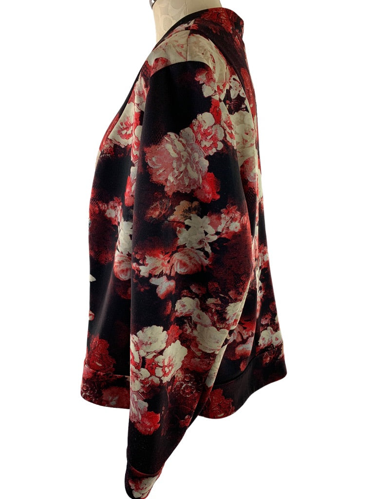 2X Roz & Ali Women's Rose Print Zip Up Jacket Stretch Polyester