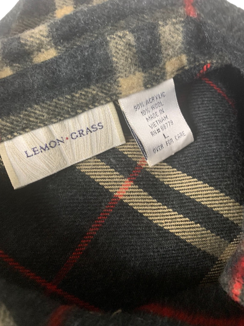 Large Lemon Grass Women's Gray Snap Up Wool Blend Plaid Jacket Shirt Y2K