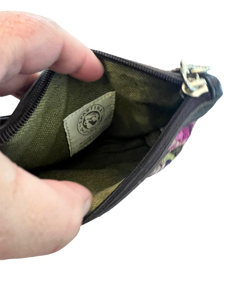 Spartina Pleated Wristlet in Purple Floral Linen 6.5" x 4.25"