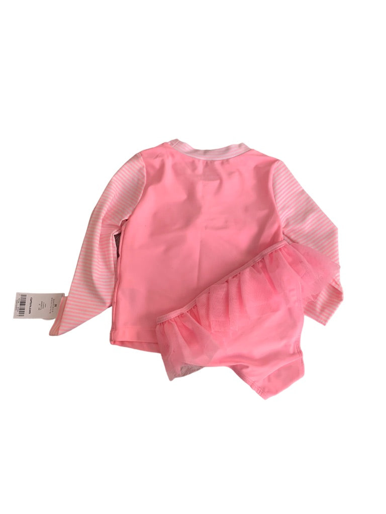 2T Carter's Girls 2 Piece Pink Unicorn Swimsuit Long Sleeve Rashguard UPF 50+ Protection