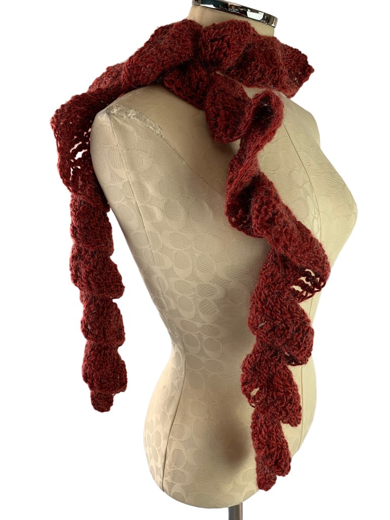 Flounce Crochet Ruffle Scarf Dark Red Fuzzy 57"