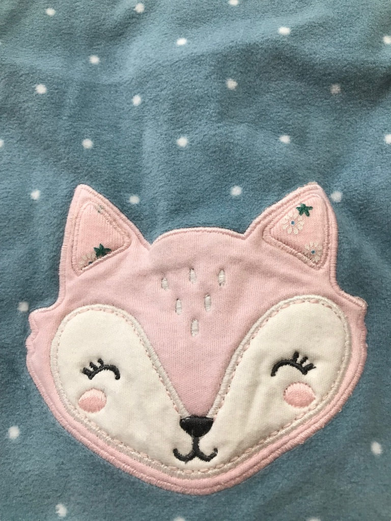 3 Months Carter's Blue Pink Fleece Zip Up One Piece Hooded Fox Polka Dots