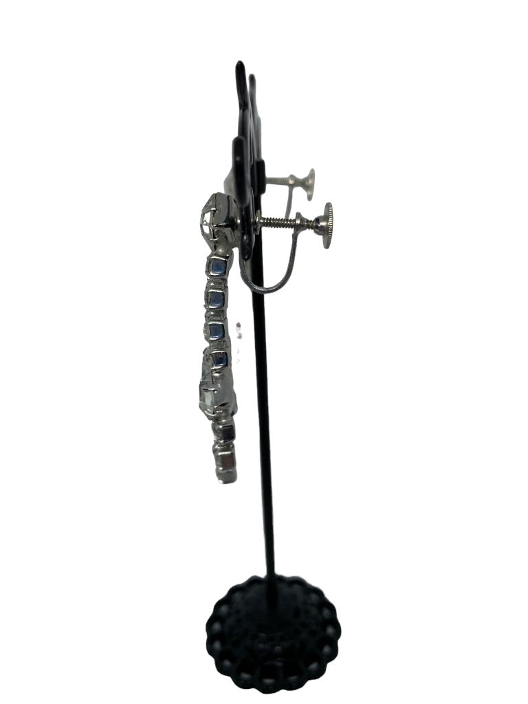 Vintage Rhinestone Earrings Dangle 1 3/4" Drop Screwback Non-Pierced