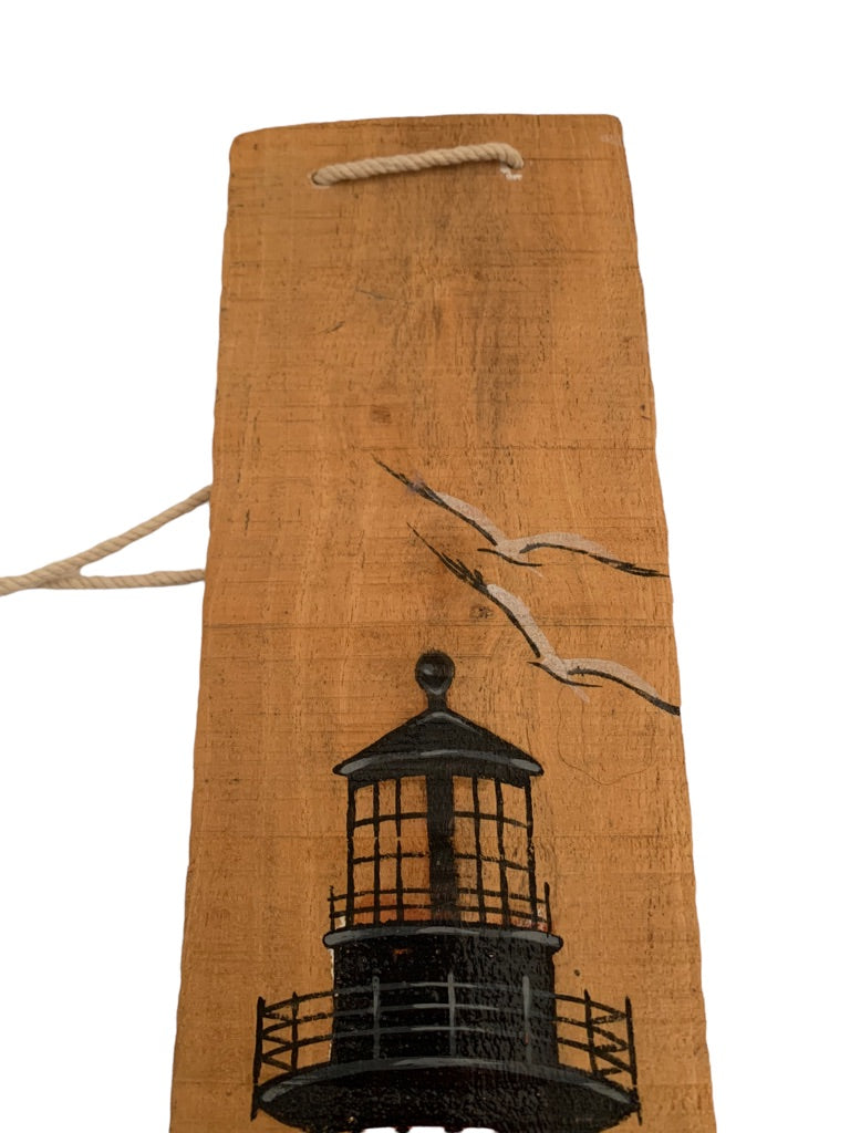 Painted Wooden Wall Hanging Lighthouse 17 1/2" x 3 1/4" Natural Look Beach Coastal