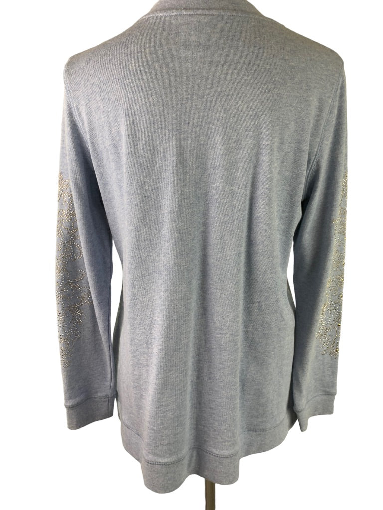 Medium DG2 by Diane Gilman Women's Heather Blue Embellished Sleeve Sweatshirt Pullover