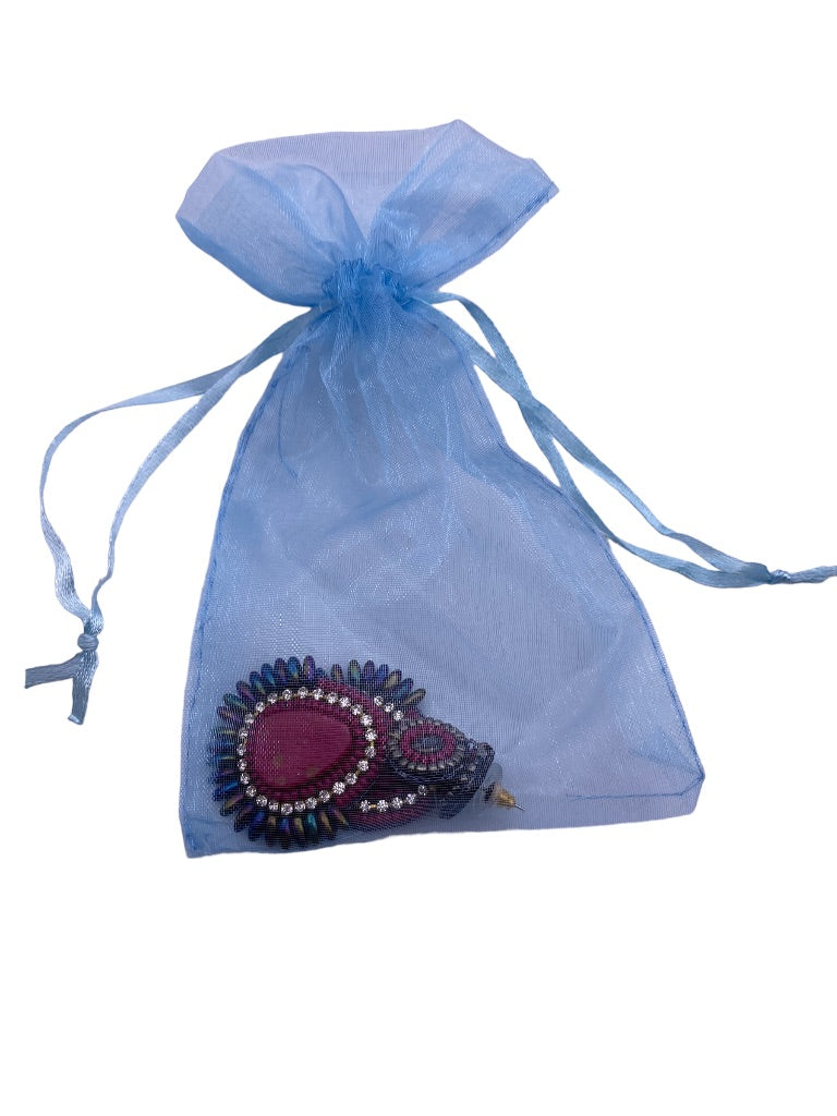 Lightweight Post Pierced Fuschia Beaded Earrings 2" Drop Dangle