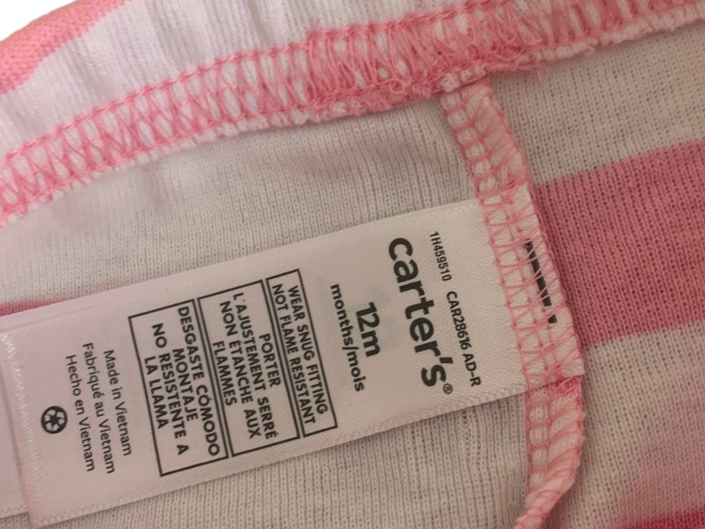 12 Months Carter's New Girls 3 piece Pajama PJ Set Green Pink Stripe Dog Print Short Sleeve Pants