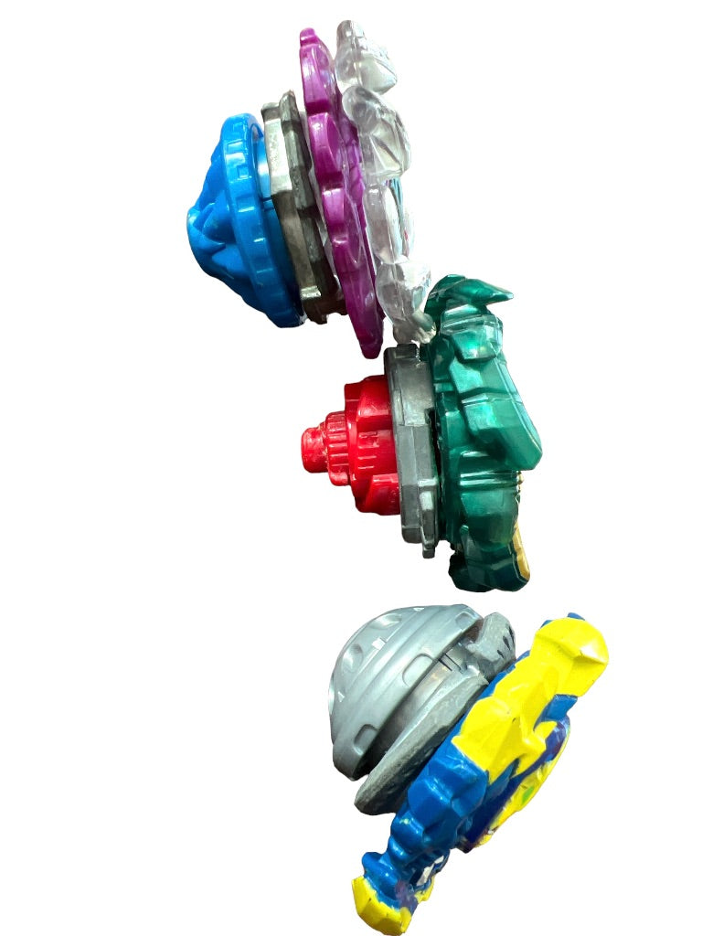 Three Beyblade Tops with 2 Plastic Launchers Hyper Sphere Infinty, Shock Typhon T4 and Bushan Ashura Hurricane