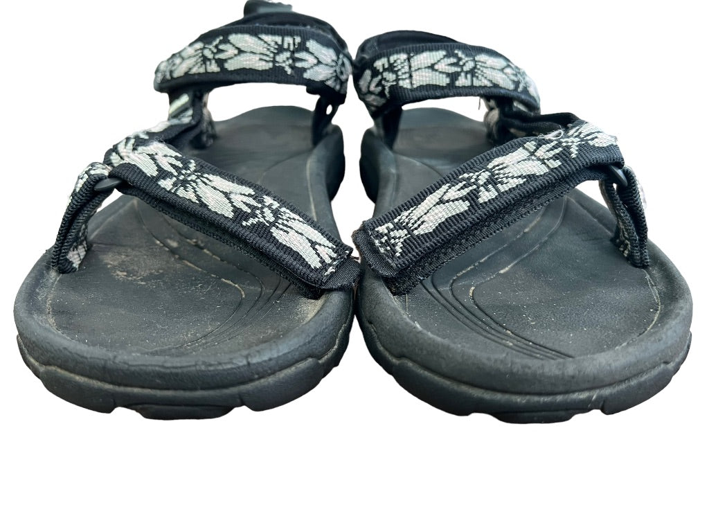 6 Teva Women's Hurricane 4 Sport Sandals Black White Floral Adjustable