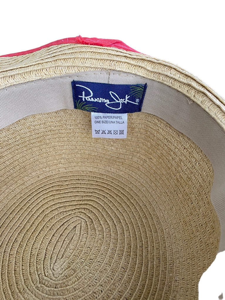 Panama Jack Sun Hat 100% Paper Packable Red Trim
