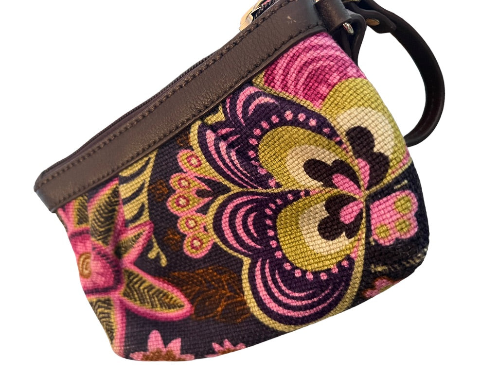 Spartina Pleated Wristlet in Purple Floral Linen 6.5" x 4.25"