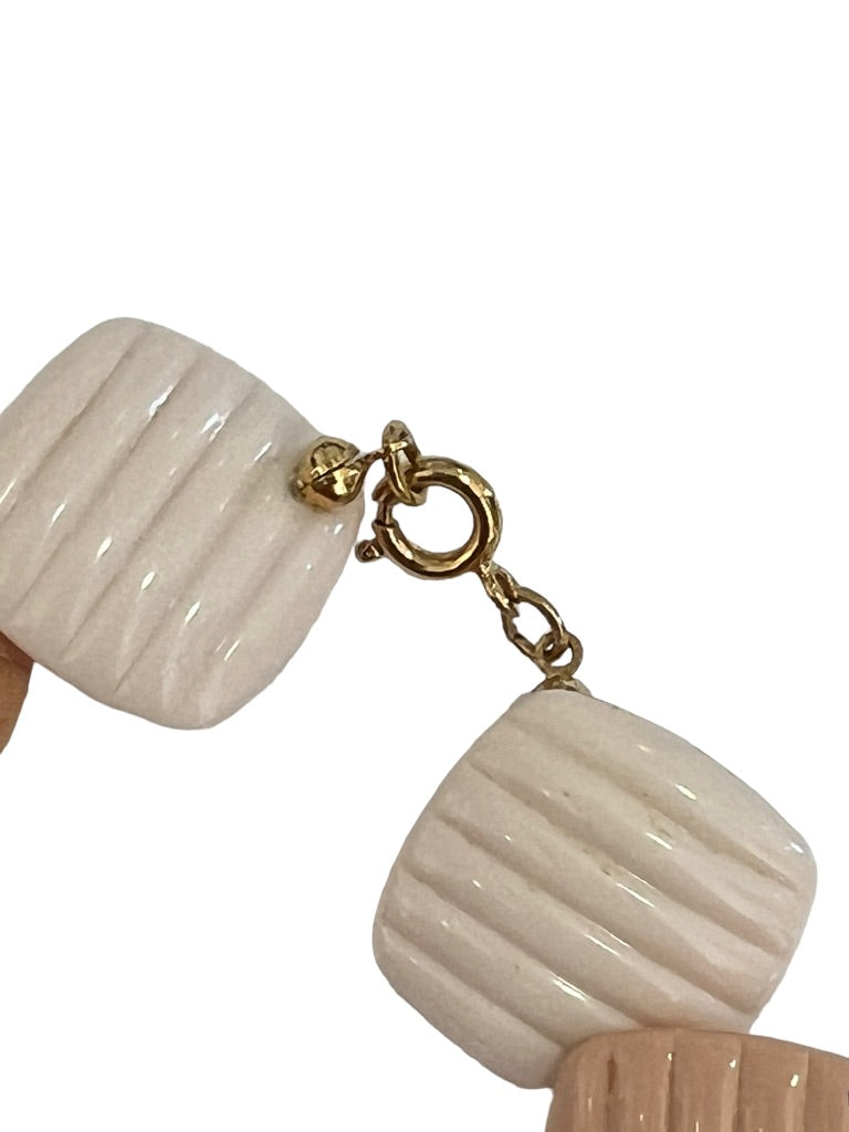 Vintage Square Beaded Overlay Taupe Peach Necklace Church