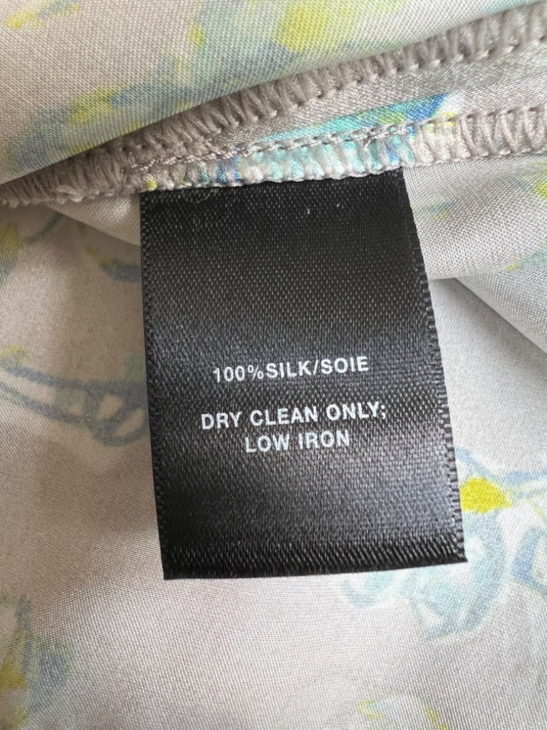 Small Lafayette 148 Layla Floral Silk Blouse Cold Shoulder Ruffled Sleeve