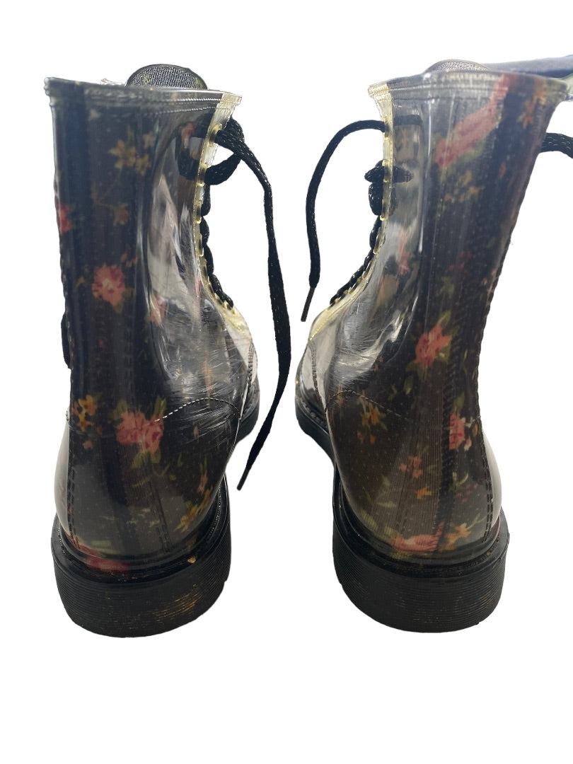 8 Bongo Floral Lace Up Lug Sole Boots Clear Rubber Coating