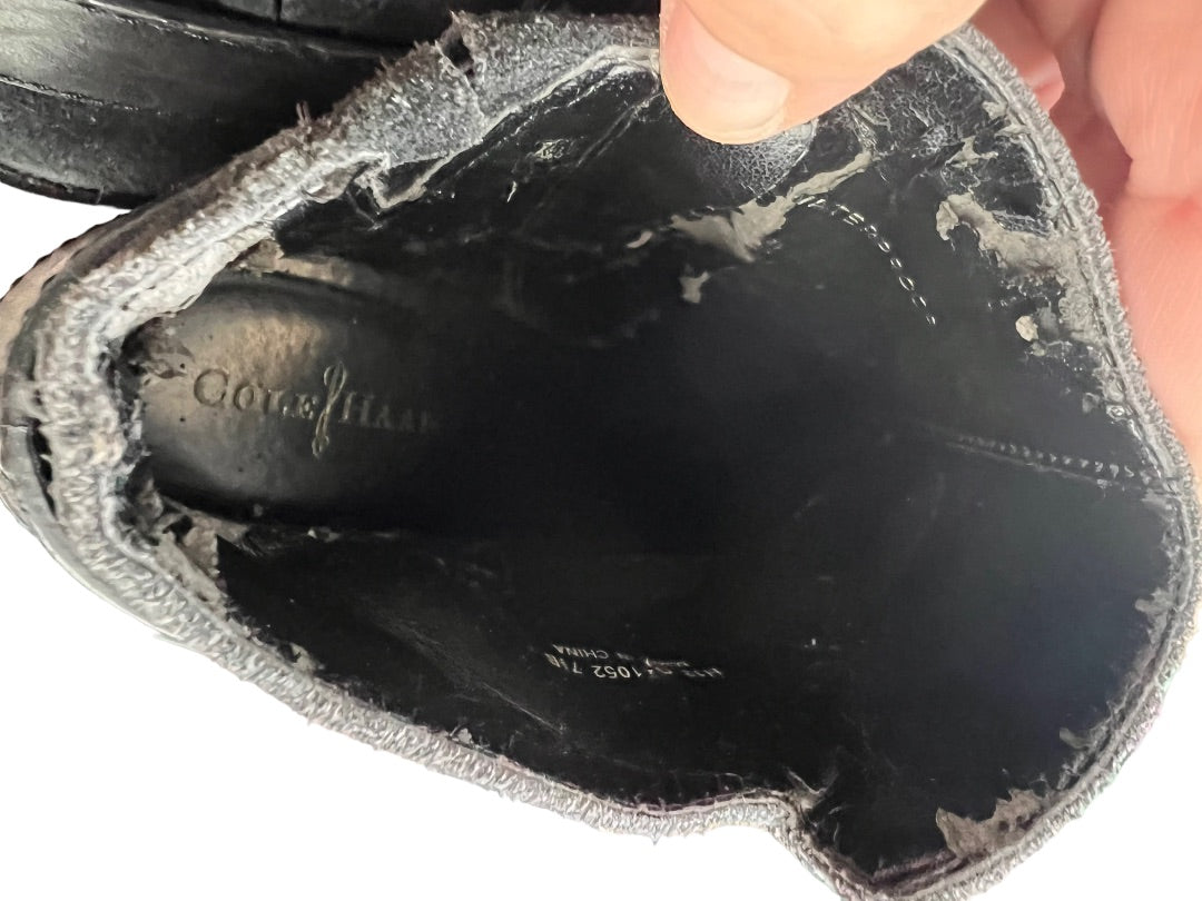 7.5 Cole Haan Black Wedge Suede Booties *Flaws