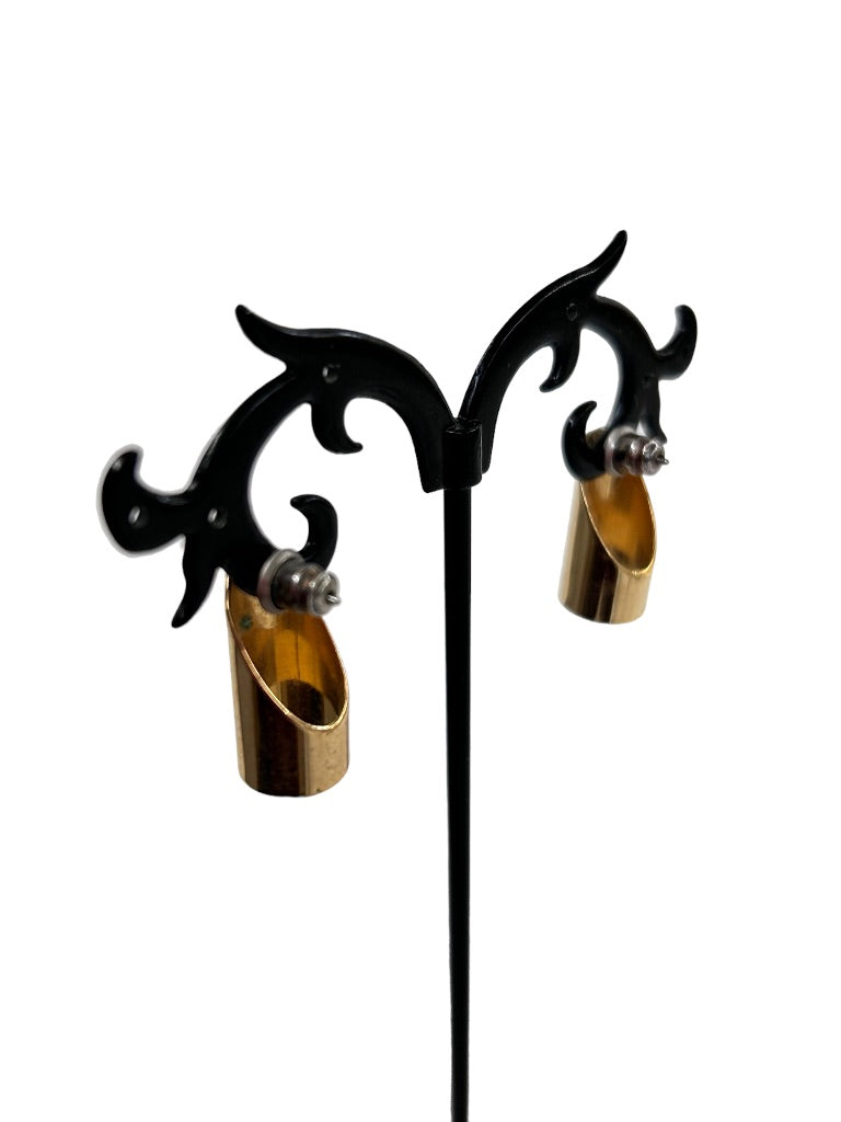 Vintage Goldtone Tube Shaped Post Earrings 1980s 3/4"