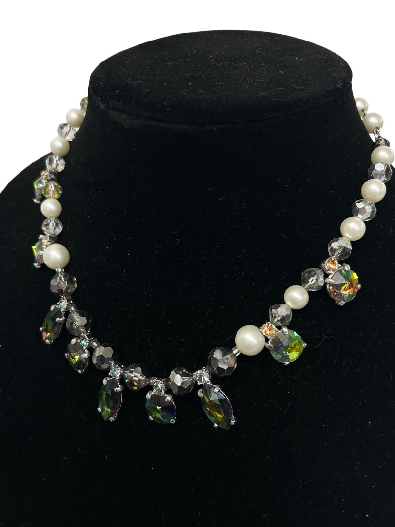 Vintage Faux Pearl Crystal 17" Necklace Hook Closure