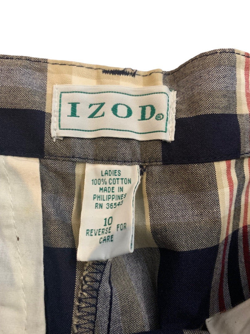 10 Izod Women's Plaid Vintage 1980s Golf Shorts New Cream Navy