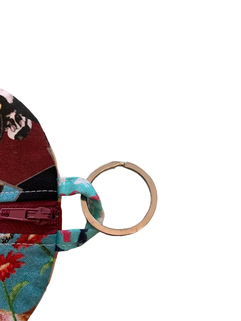 Cat Theme Fabric Keyring Change Purse Zip 5.5" Diameter