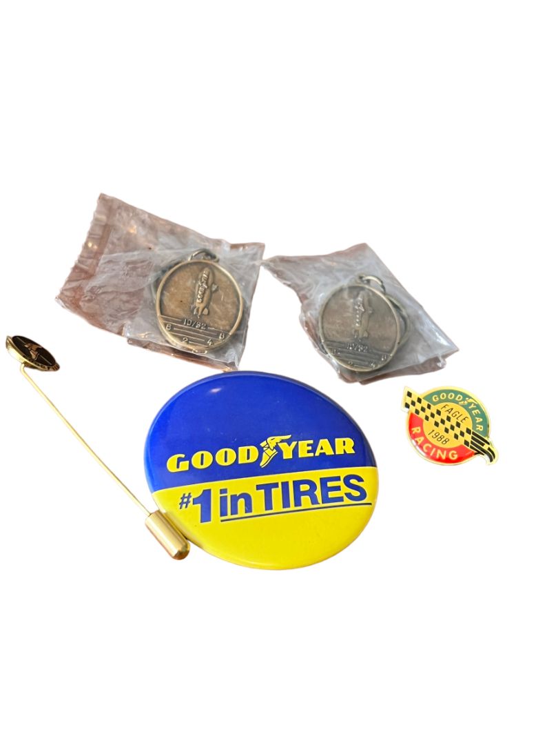 Vintage Goodyear Lot Pinback, Buttons, Keychains 10k GF Stick Pin Employee Award