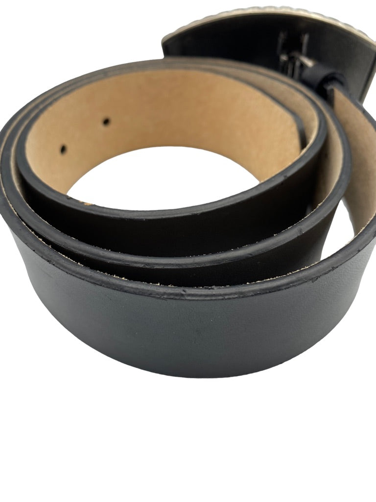 Medium Women's Black Leather Adjustable Belt Fits 32"-36" Waist 1 3/8" Width