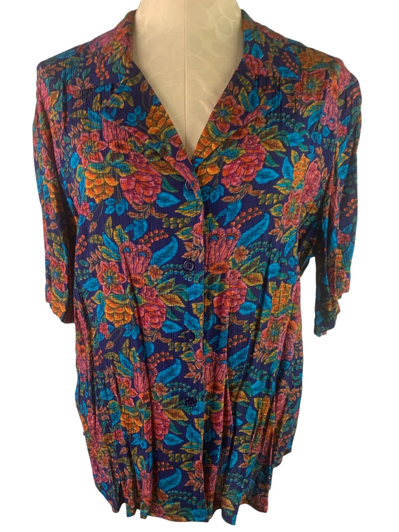 10P Surburban Petites Women's Vintage 80s Short Sleeve Button Up Blouse Floral