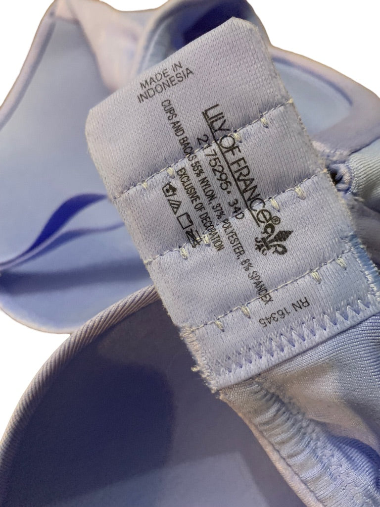 34D Lily of France Personalized Push Up Bra New Periwinkle Padded Underwire