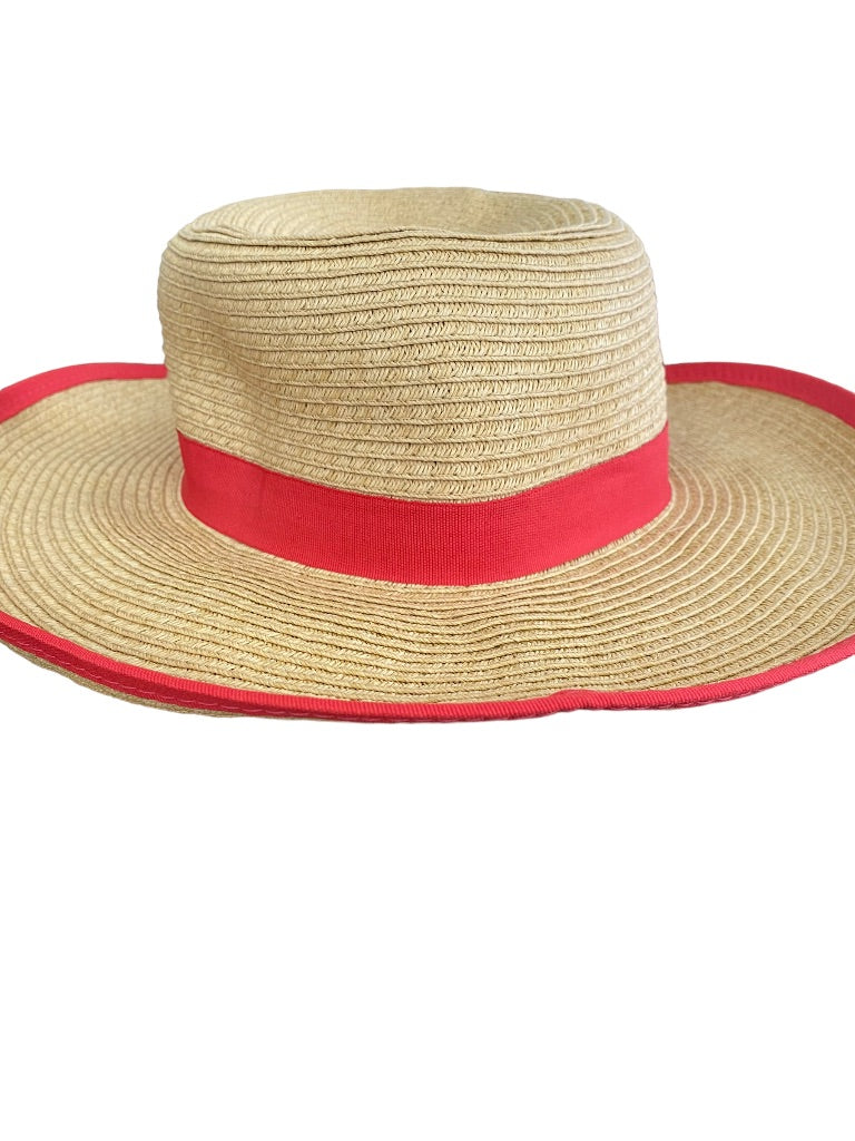 Panama Jack Sun Hat 100% Paper Packable Red Trim