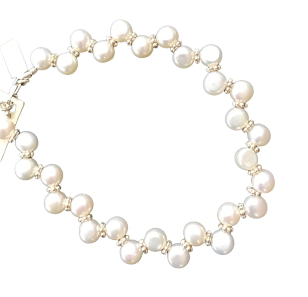 Baroni New Pearl and Sterling Silver 7.5" Bracelet Made in USA