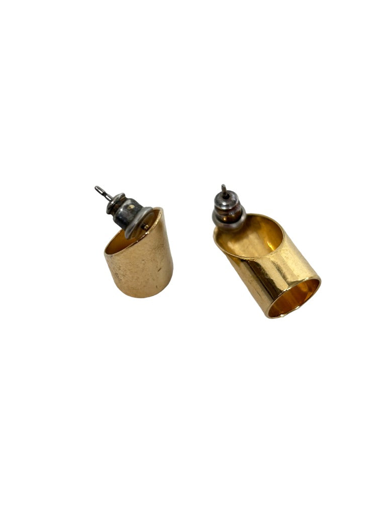 Vintage Goldtone Tube Shaped Post Earrings 1980s 3/4"