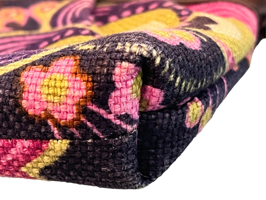 Spartina Pleated Wristlet in Purple Floral Linen 6.5" x 4.25"