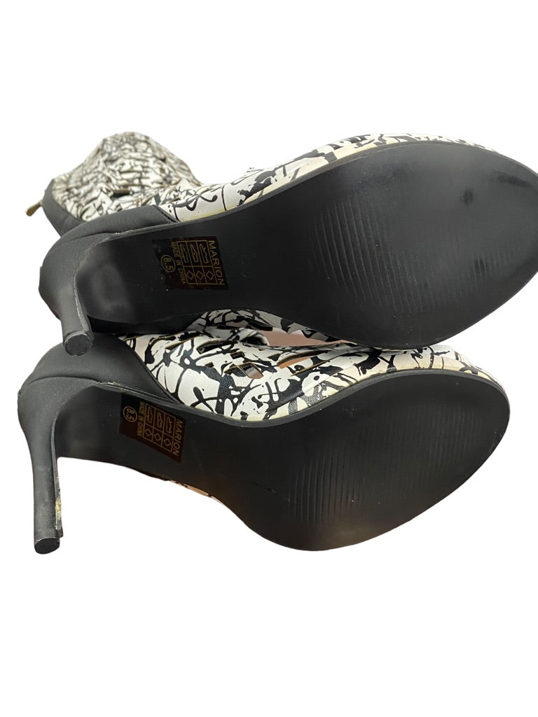 8.5B Athena Brand Women's "Marion" Knee High Peep Toe Lasercut Boots 4.5" Heel