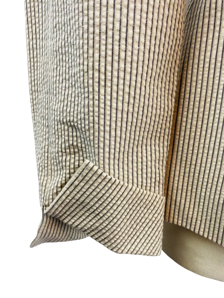4 AK Anne Klein Stretch Women's 3 Button Lined Tan Seersucker Blazer