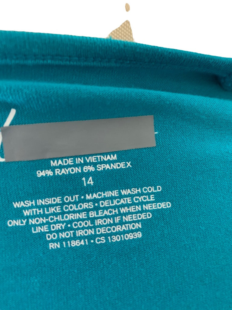 14 Lane Bryant Teal Beaded Neckline Soft 3/4 Sleeve Blouson Jersey Knit Top