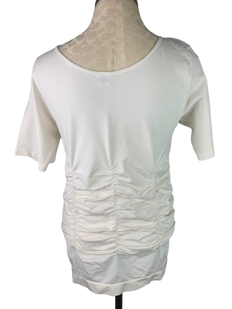1X Legacy Ivory Women's Activewear Ruched V-Neck Shirt Short Sleeve
