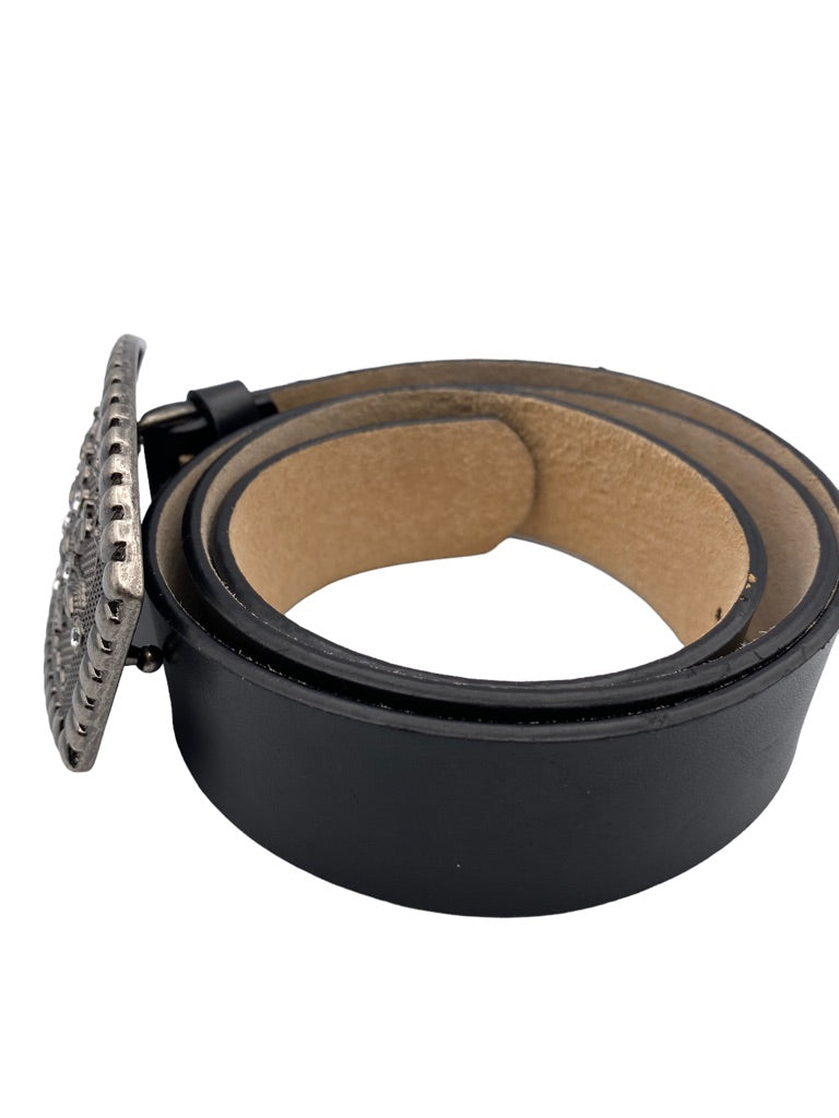 Medium Women's Black Leather Adjustable Belt Fits 32"-36" Waist 1 3/8" Width