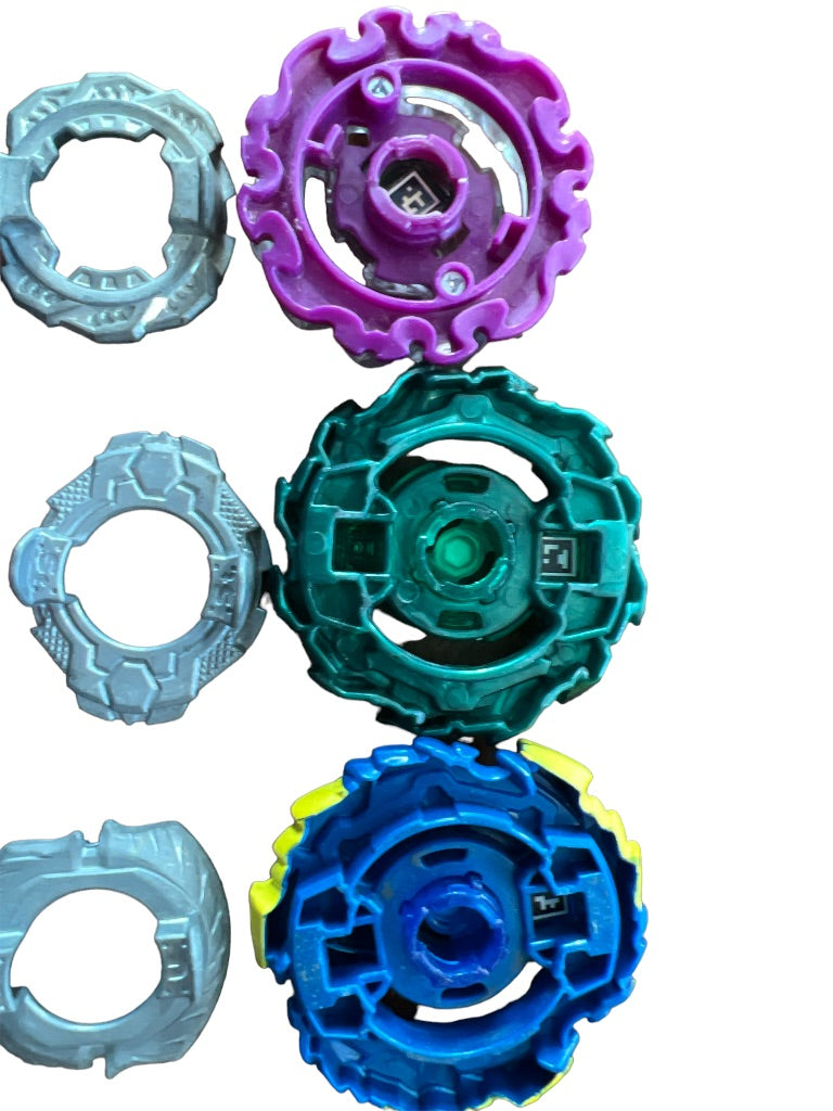 Three Beyblade Tops with 2 Plastic Launchers Hyper Sphere Infinty, Shock Typhon T4 and Bushan Ashura Hurricane
