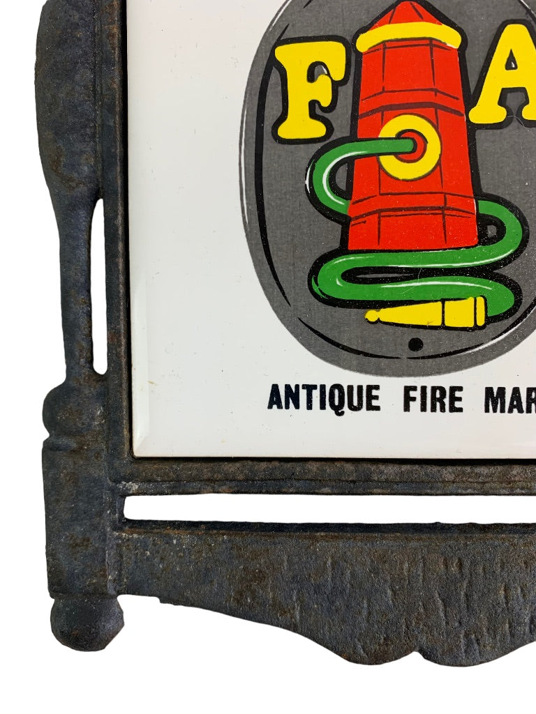 Vintage Tile Trivet "FA" Antique Fire Mark in Cast Iron Made in Japan Ceramic
