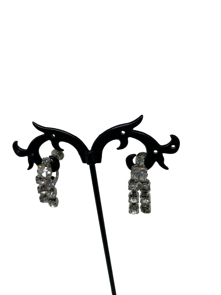 Vintage Signed Coro Rhinestone Non-Pierced Screwback Earrings 2" Drop Double Strand