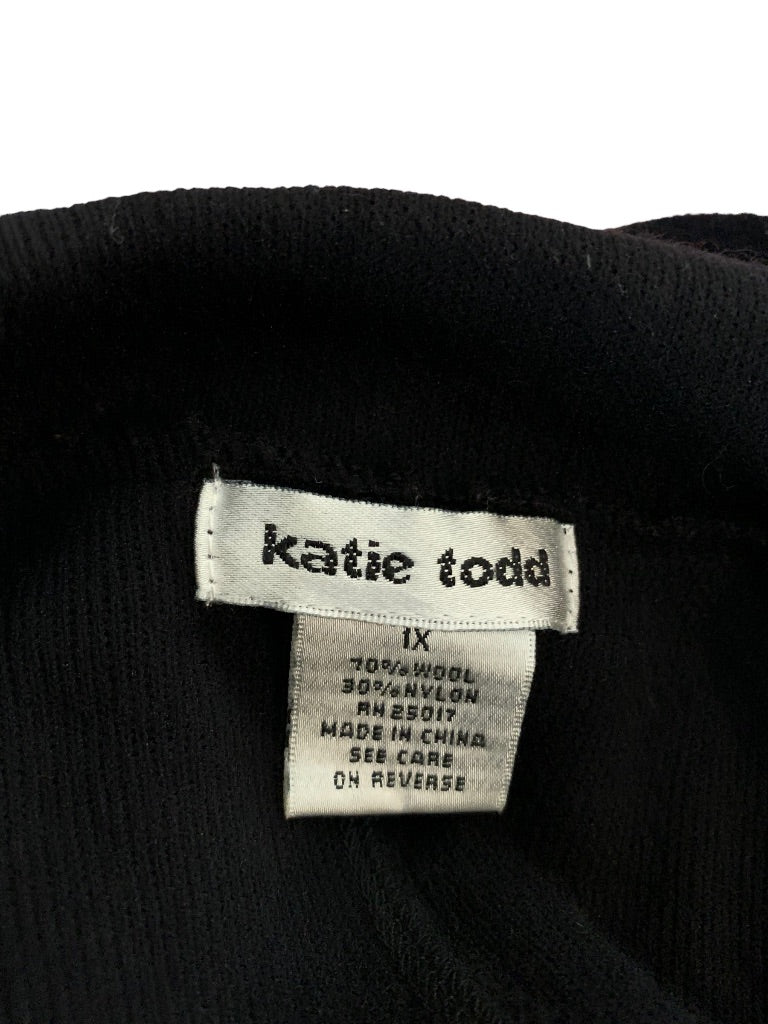 1X Katie Todd Women's Black Hooded Wool Blend Short Sleeve Cardigan