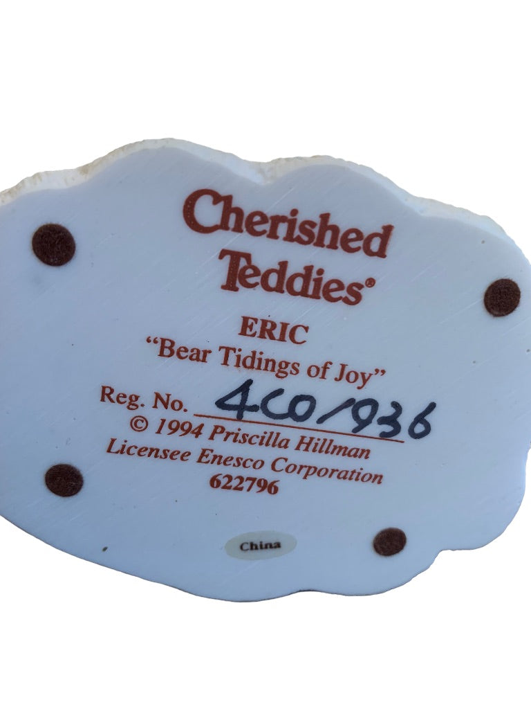 Vintage 1994 Cherished Teddies 622796 Eric "Bearings Tidings of Joy" Figurine Enesco