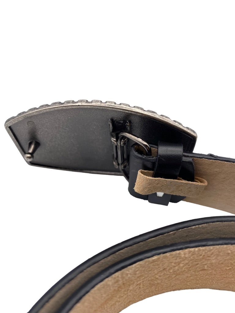 Medium Women's Black Leather Adjustable Belt Fits 32"-36" Waist 1 3/8" Width